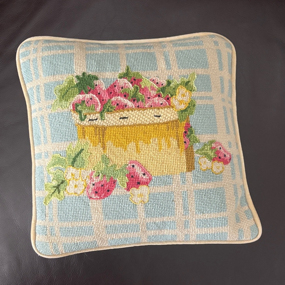 Floral Needlepoint Throw Pillow